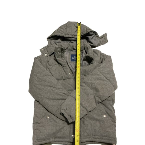 Old Navy Mens Gray Quilted Hooded Puffer Jacket Size M Water-Resistant Winter Co - Picture 11 of 13